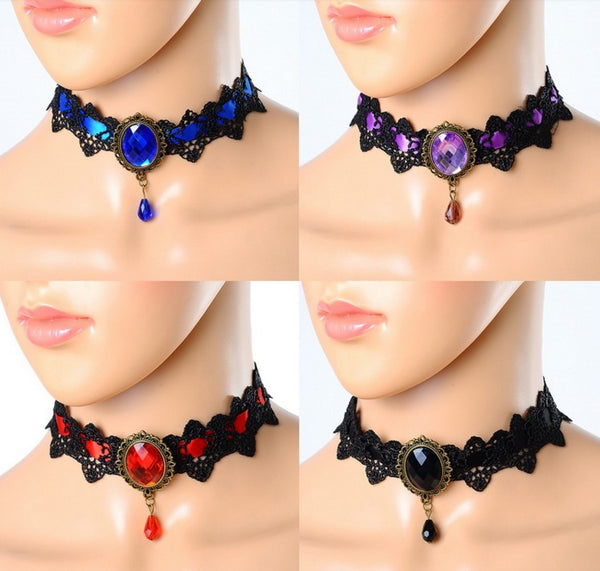 Retro Lace Faux Stone Gothic Necklace