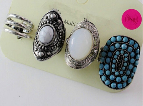 Turquoise White Stone Hand Made Gothic Ring