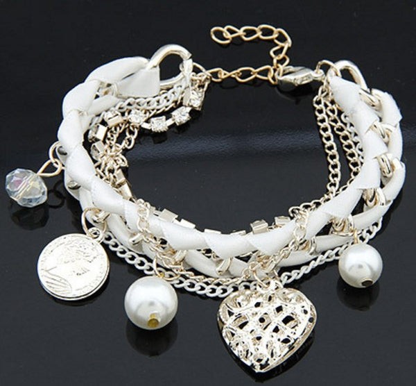 Gothic Pearl Heart Charm Bracelet