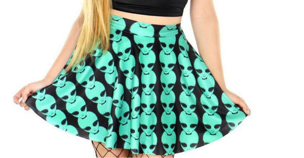 Ghost Print Gothic Pleated Mini Skirt