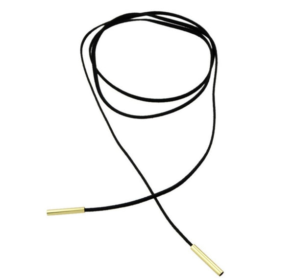 Gothic Long Black Leather Chain Necklace