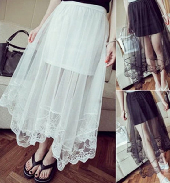 Gauze Sheer Tulle Lace Gothic Maxi Skirt